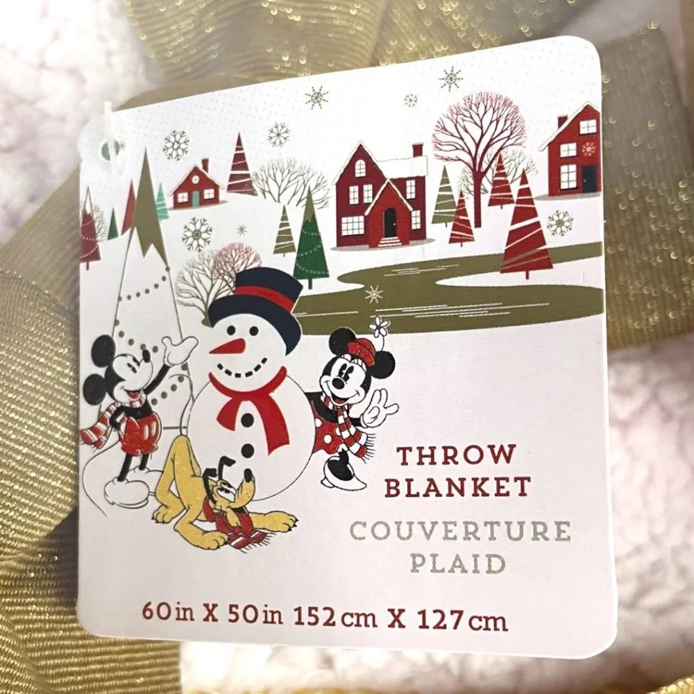 Disney Store Mickey and Minnie Mouse Holiday Throw Blanket